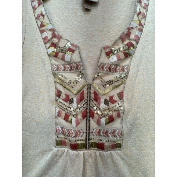 Knox Rose Embellished Tank Top Size XL Beige Embroidered Sleeveless Sequins Boho - Picture 3 of 13